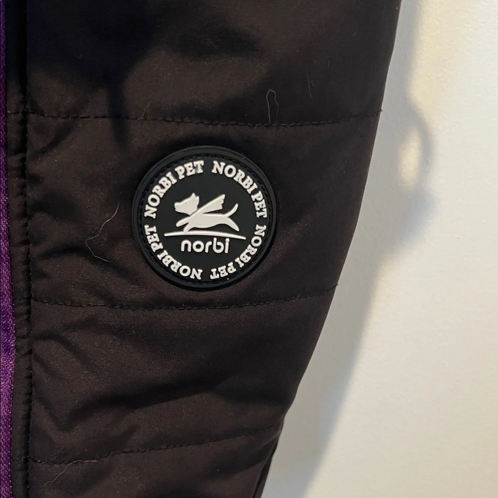 NORBI Black and Purple Winter Puffer Dog Jacket with Built in Harness